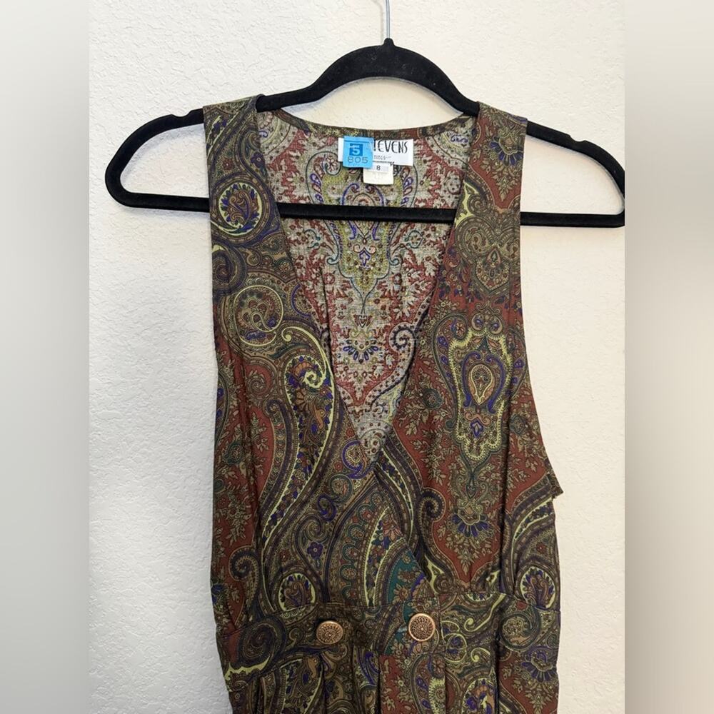 Vintage R.J. Stevens Petite Paisley Midi Dress Jumper Pockets Made in USA 8 - Picture 3 of 10